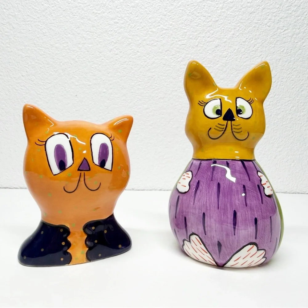 Vintage Pati Hand Painted Cat Salt Pepper Shakers